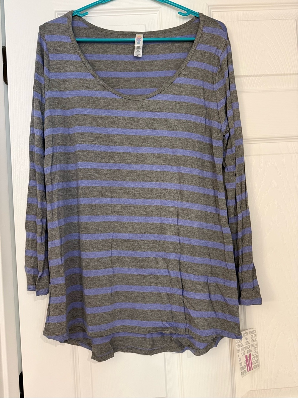 LuLaRoe Long Sleeve Striped Scoop Neck Top - Gray & Lavender